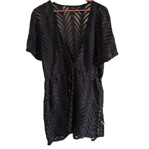 Apt. 9 Women's Black Crotchet Swim Cover Up Dress Tunic Size XL Elastic Waist